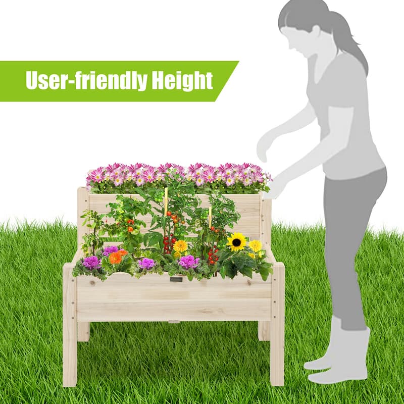 Costway 2 Tier Wooden Raised Garden Bed Elevated Planter Box w/Legs