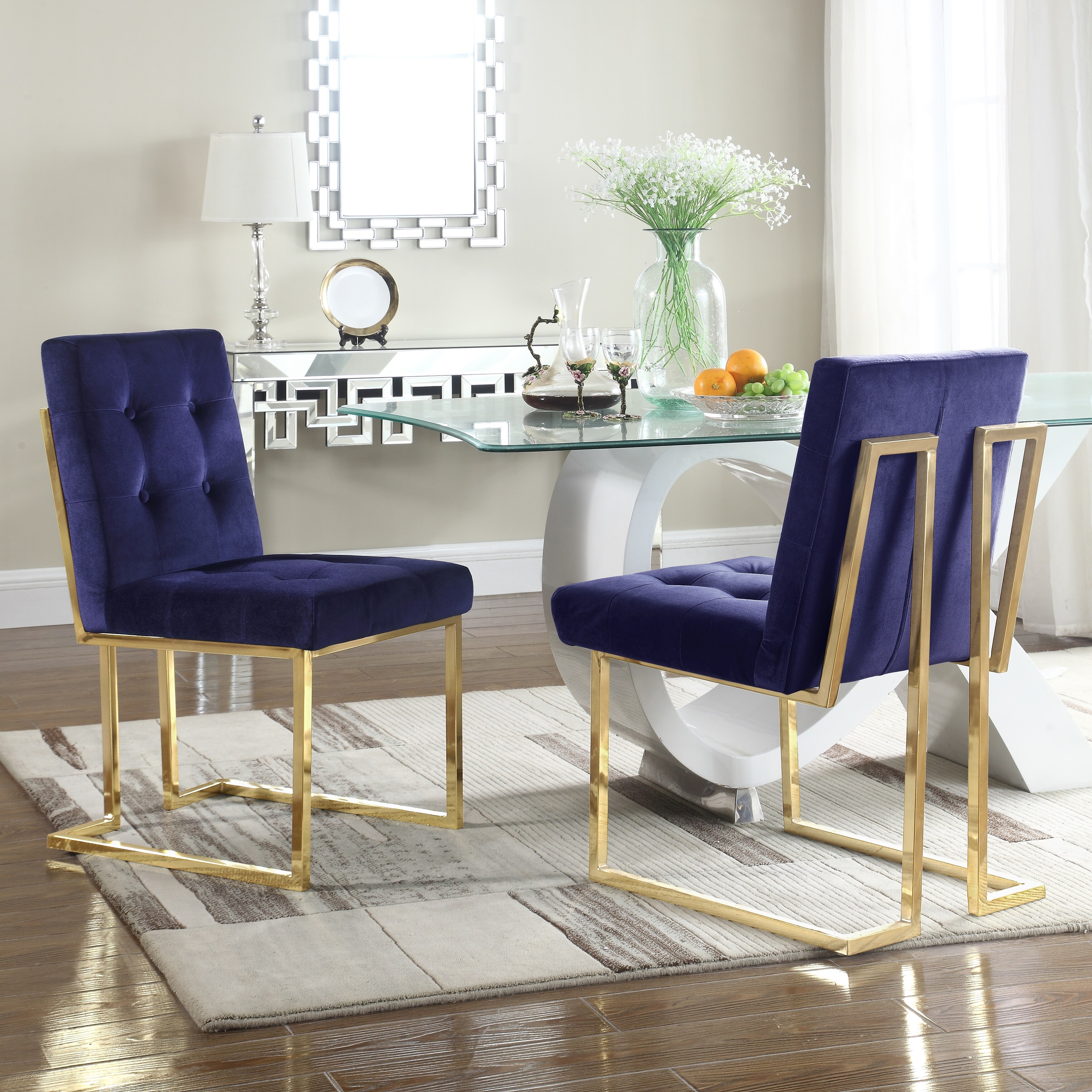Chic Home Pierre Tufted Velvet Polished Brass Metal Frame Dining
