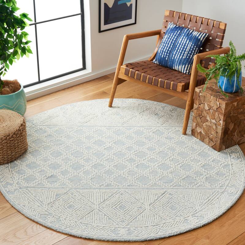 SAFAVIEH Handmade Abstract Erela Contemporary Wool Rug - 6' Round - Blue/Ivory
