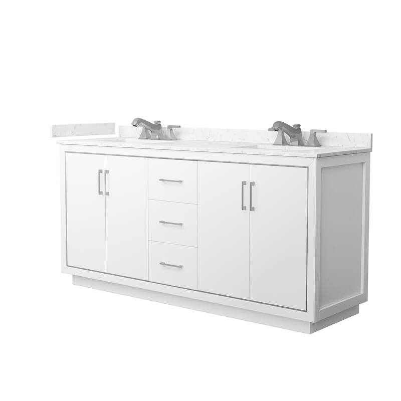 Wyndham Collection WCF1111-72D-VCA-US3MXX Icon 72" Free Standing - White / Carrara Cultured Marble Top / Brushed