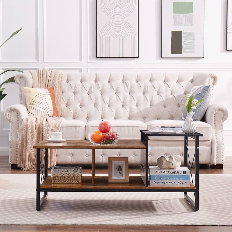 Javlergo Coffee Table for Living Room, 39.4" Rectangle Wooden Cocktail Tea Table with Storage