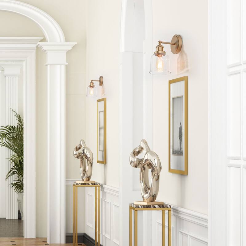 Ciare Modern Bathroom Vanity Lights Mini Wall Sconce Gold Bell Dimmable Glass Shade - Rose Gold - L 4.5" x W 7" x H 10"