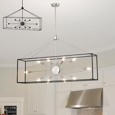Lysandra 48 Inch Modern Clean Look Style Silver Satin and Matte Black Finish Ceiling Lighted Chandelier 10-Light