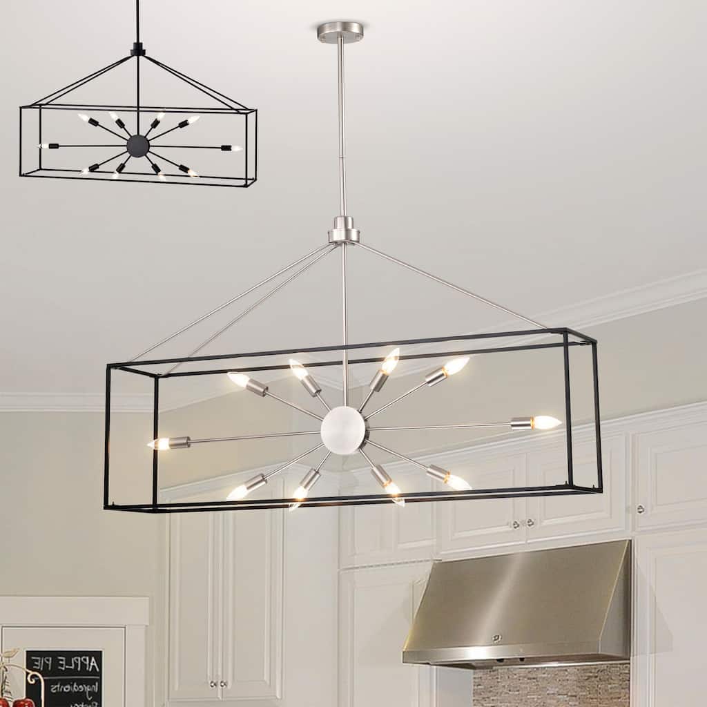 Lysandra 48 Inch Modern Clean Look Style Silver Satin and Matte Black Finish Ceiling Lighted Chandelier 10-Light