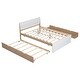 preview thumbnail 9 of 11, Modern Full Bed Frame with Trundle & 2 Drawers, White High Gloss Finish, White+Oak