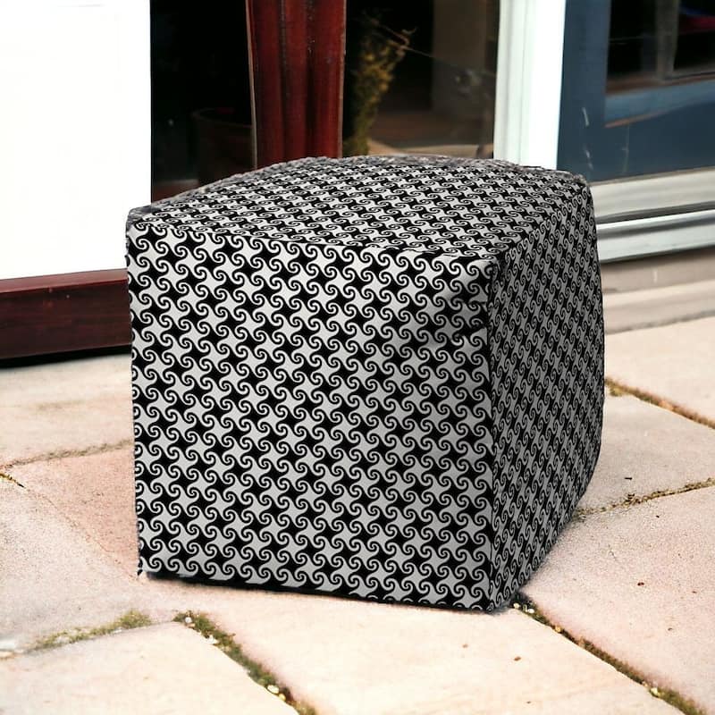 HomeRoots 17" Black And White Cube Geometric Indoor Outdoor Pouf Cover - 17' X '17' X '1 - 17' X '17' X '1