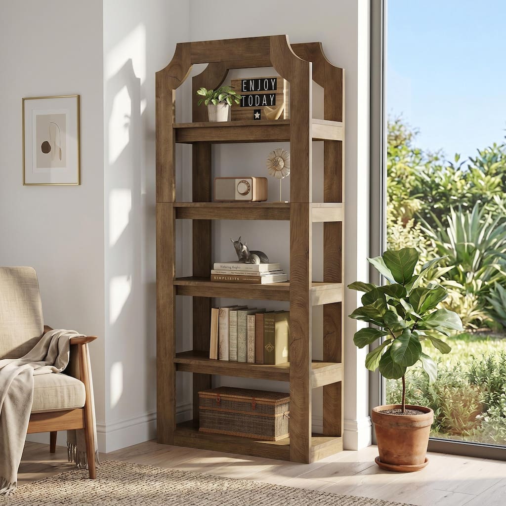 Tall 5 Shelf Bookcase, Storage And Display Bookshelf For Home Office And Living Room