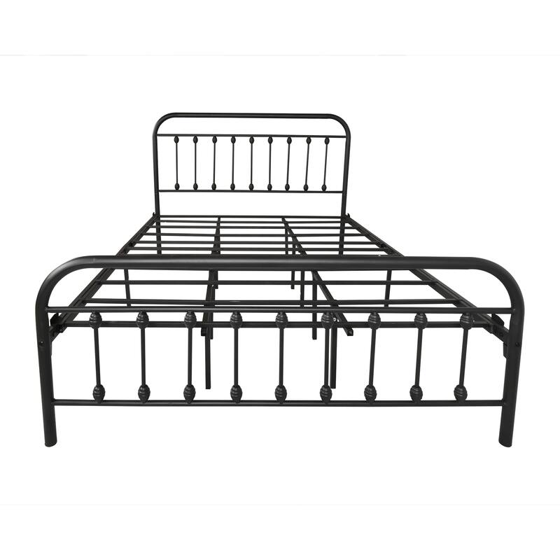 Metal Bed Frame Queen Size Platform No Box Spring Needed with Vintage