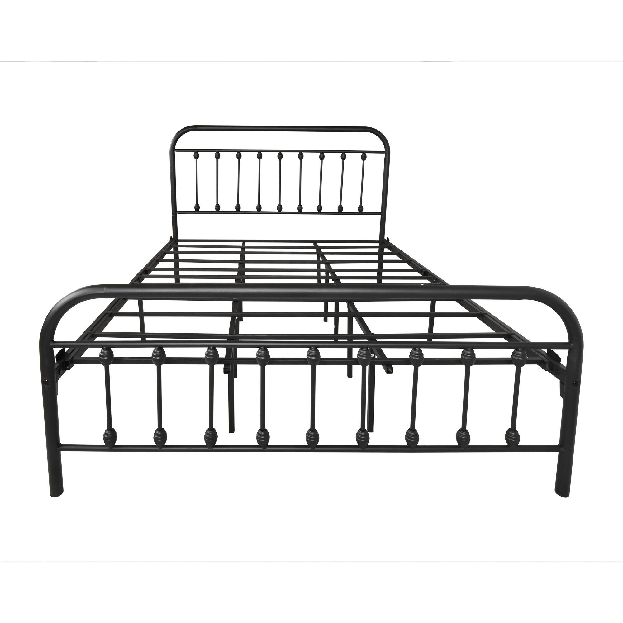 Queen Metal Platform Bed with Vintage Headboard and Footboard, Premium