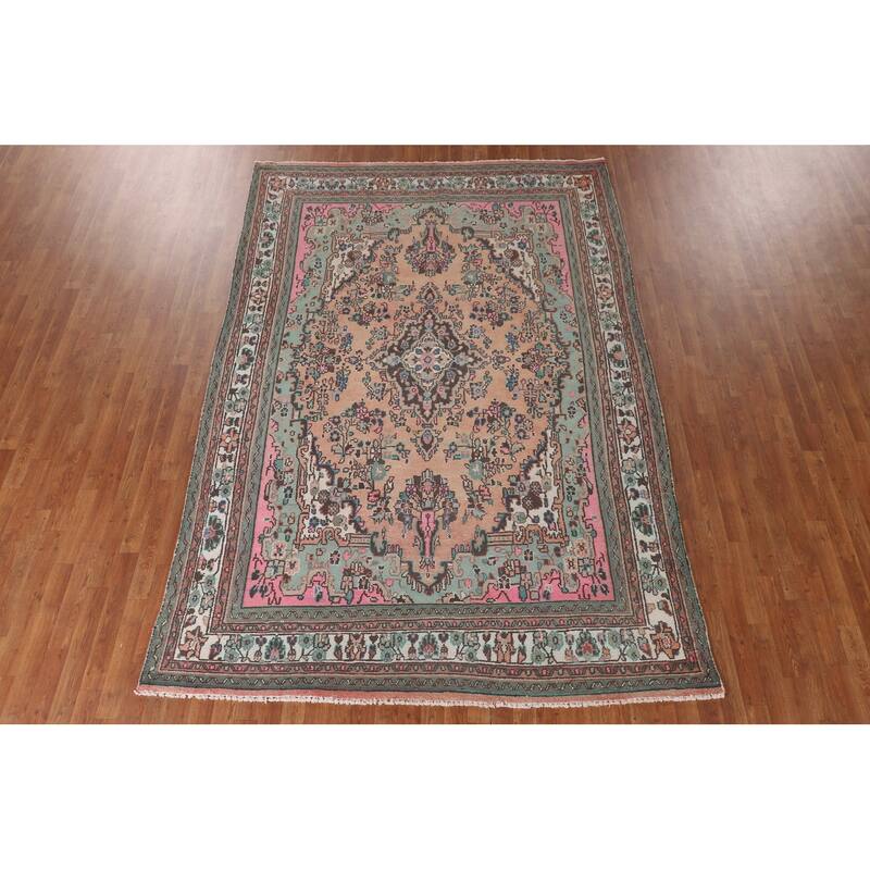 Traditional Hamedan Persian Vintage Rug Hand-Knotted Wool Carpet - 7'0"x 10'6"