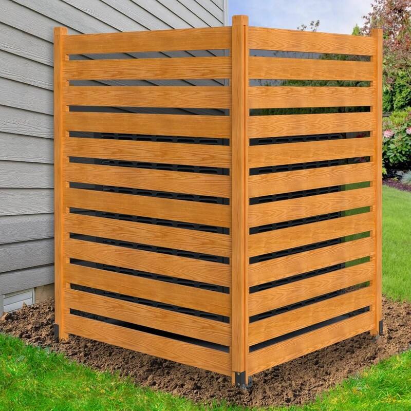 3.2 ft.W x 5 ft.H Air Conditioner Fence with Metal Stakes, 2-Panel - Soild Wood