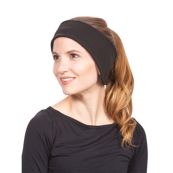 Black Double Layer Ear Winter Warm Headband Polar Fleece Stretch Hat ...