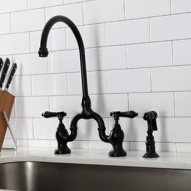 Kingston Brass Heirloom Bridge Kitchen Faucets with Brass Sprayer