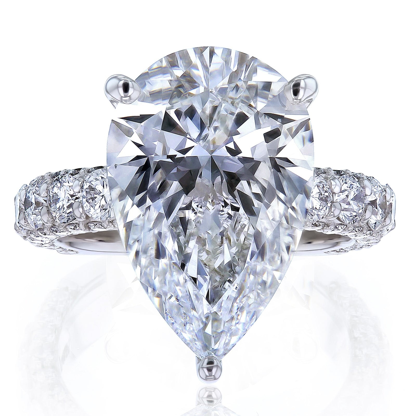 Kobelli 8 Carat Lab Grown Diamond Certified 14k Solid Gold Bold Pear-cut Micro Pavé Beckham Engagement Ring (EF/VS)