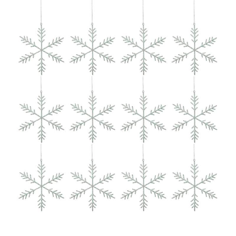 Beaded Snowflake Christmas Hanging Décor Ornaments, Set of 12, 10"