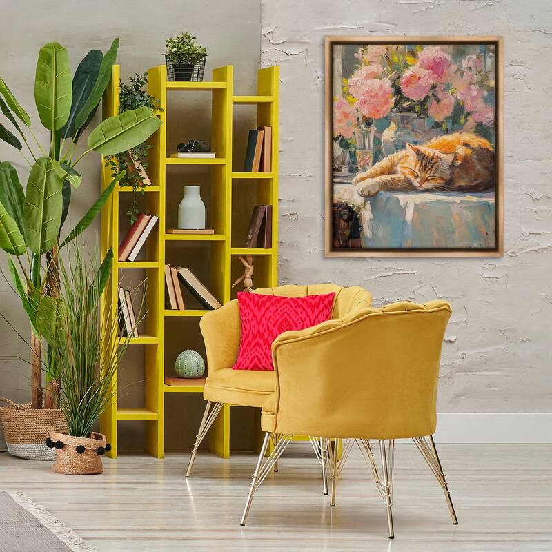 Stupell Orange Cat Resting Framed Floater Canvas Wall Art Design By Nini Art