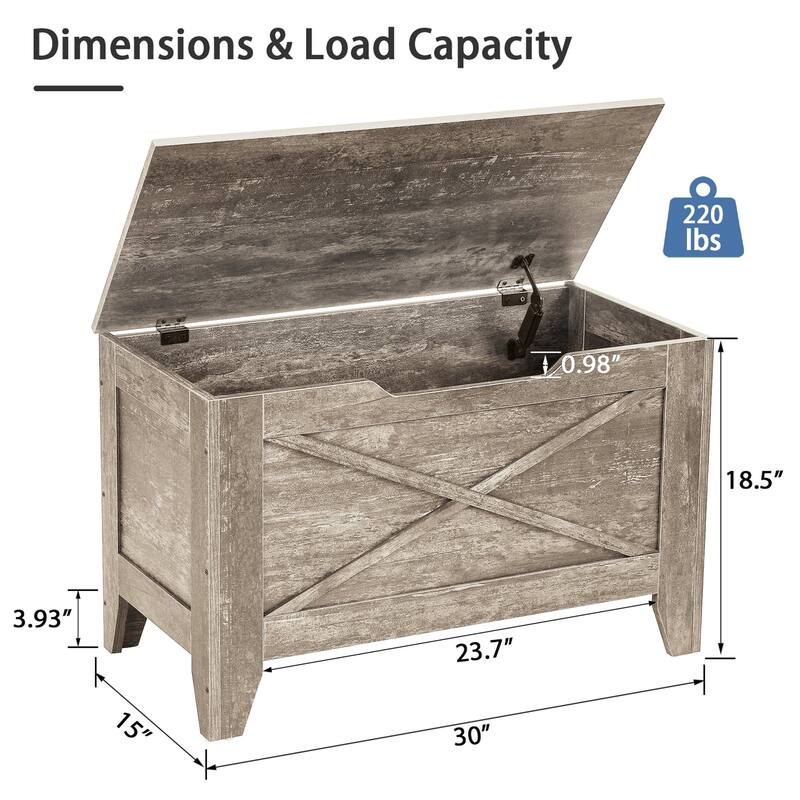 VECELO Storage Bench, Wooden Chest for Storage with Wicker Mat Safety Hinges,Entryway Shoe Bench Storage Trunk Industrial Style