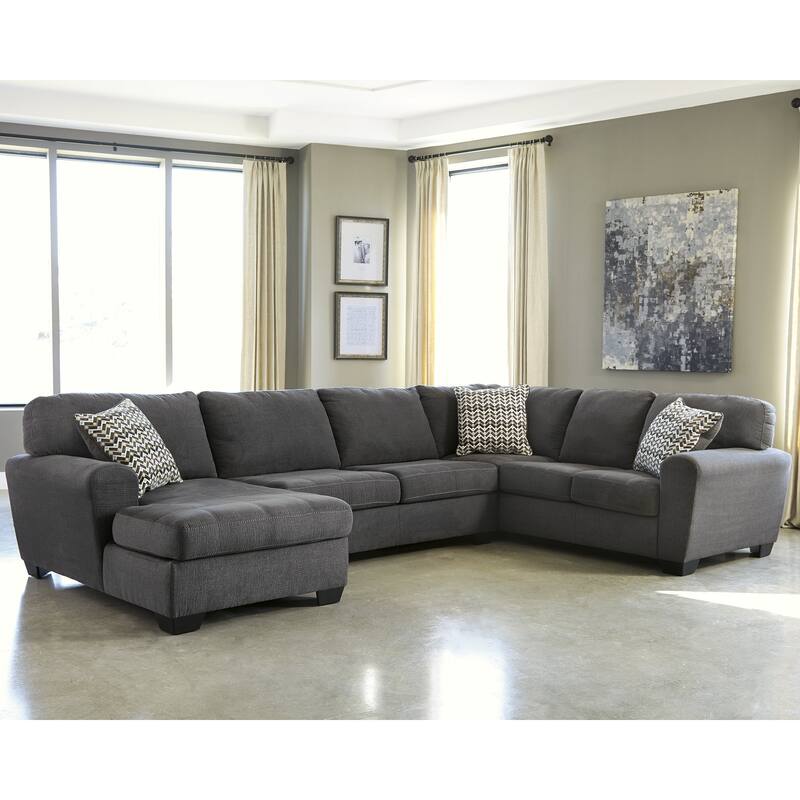 Signature Design by Ashley Ambee Dark Gray 3-Piece Sectional with Chaise - 143" W x 91" D x 37" H