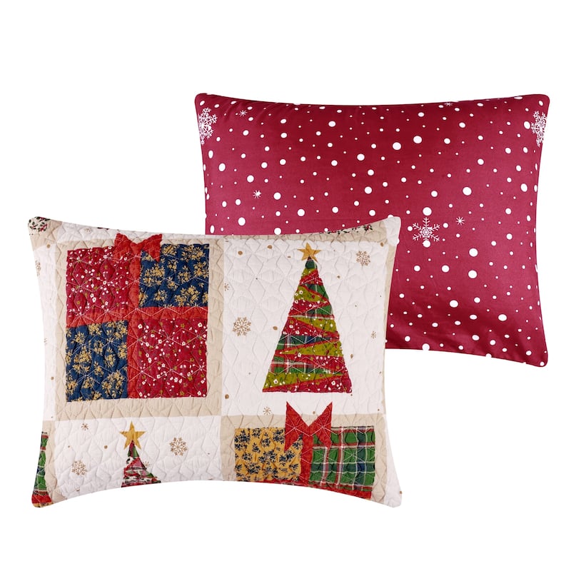 Deck the Halls Festive Holiday Bedding - Reversible Quilt and Pillow Sham Set