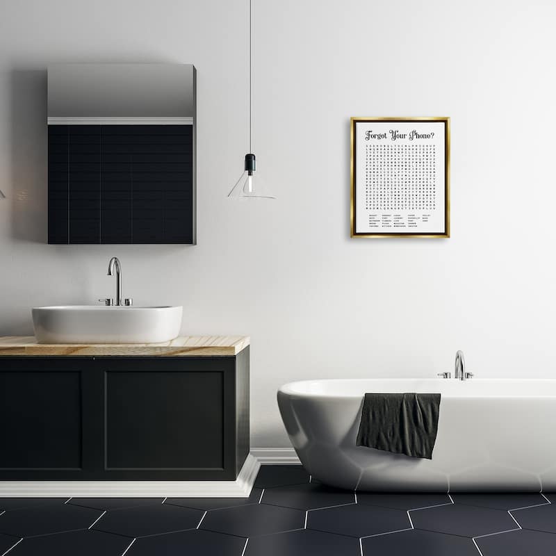 Stupell Phone Crossword Puzzle Bathroom Word Design Floater Frame - Black