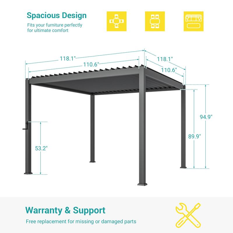 Aluminum Steel Pergola, Outdoor Pergola with Adjustable Roof
