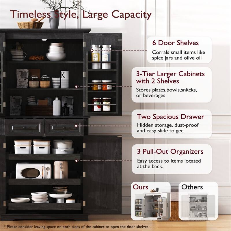 71"Tall Kitchen Pantry Cabinet with Cabinet Organizers,Storage Cabinet