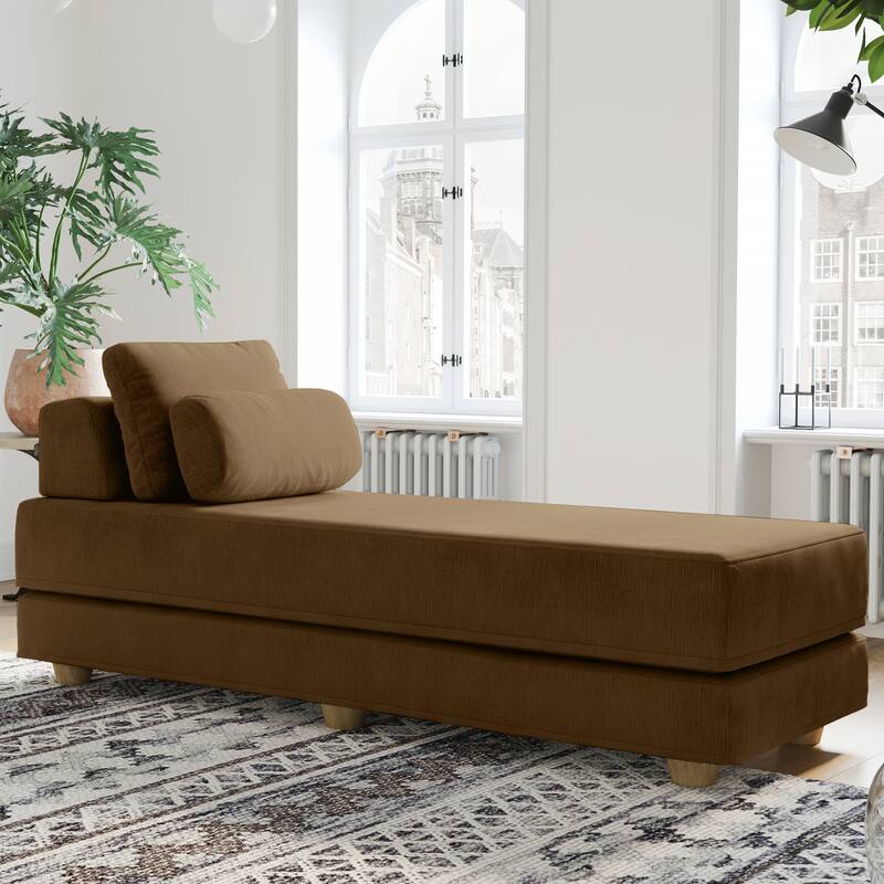 Jaxx Balshan Cushioned Micro-velvet Convertible Chaise Lounge Daybed - Toffee