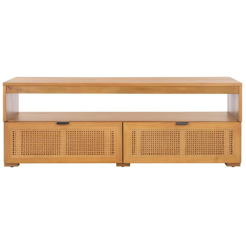 SAFAVIEH Theon 2-Drawer 1-Shelf Entertainment Media Stand (Fits up to 55" Flatscreen TV) - 47.5 in. x 15.5 in. x 17 in. - Natural