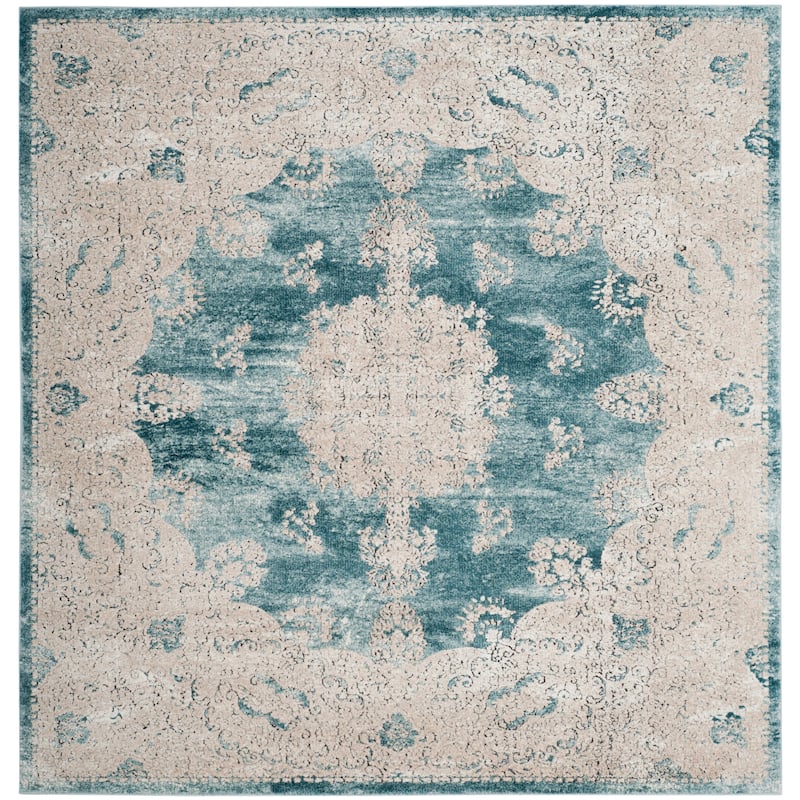 SAFAVIEH Palermo Violetta Vintage Boho Oriental Viscose Rug - 6'7" Square - Blue/Beige