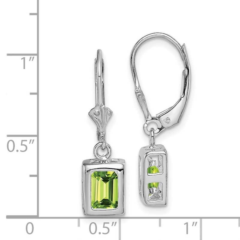 Curata Sterling Silver Bezel Emerald-cut Peridot Leverback Earrings 25x7mm