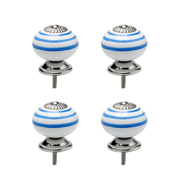 4pcs Ceramic Knob Vintage Knob Drawer Pull Handle Furniture Door Desk Cupboard Wardrobe Dresser Decorative Blue Circle