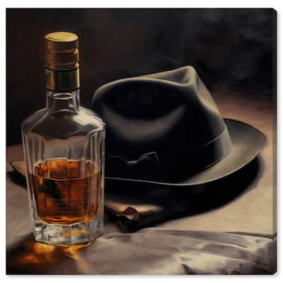 Notoriart Whiskey And Vintage Hat Ii Gallery Wrapped Bar Cart Art For Men