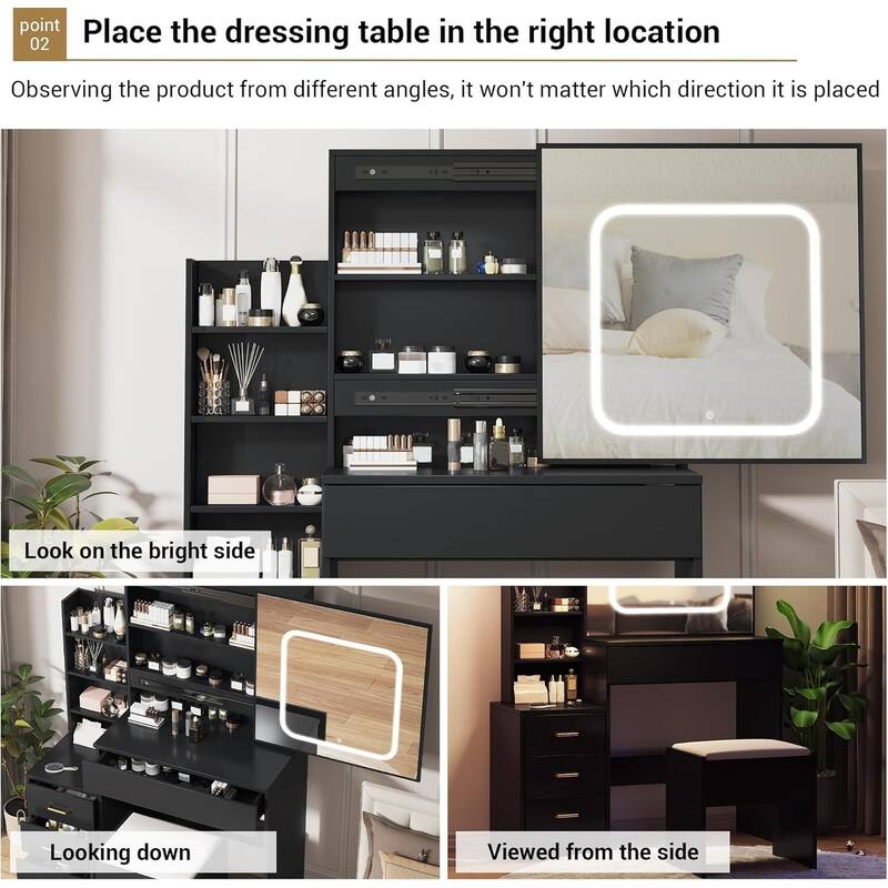 4 Drawers Dressing Table, Makeup Vanity Desk with Mirror and Lights for Bedroom