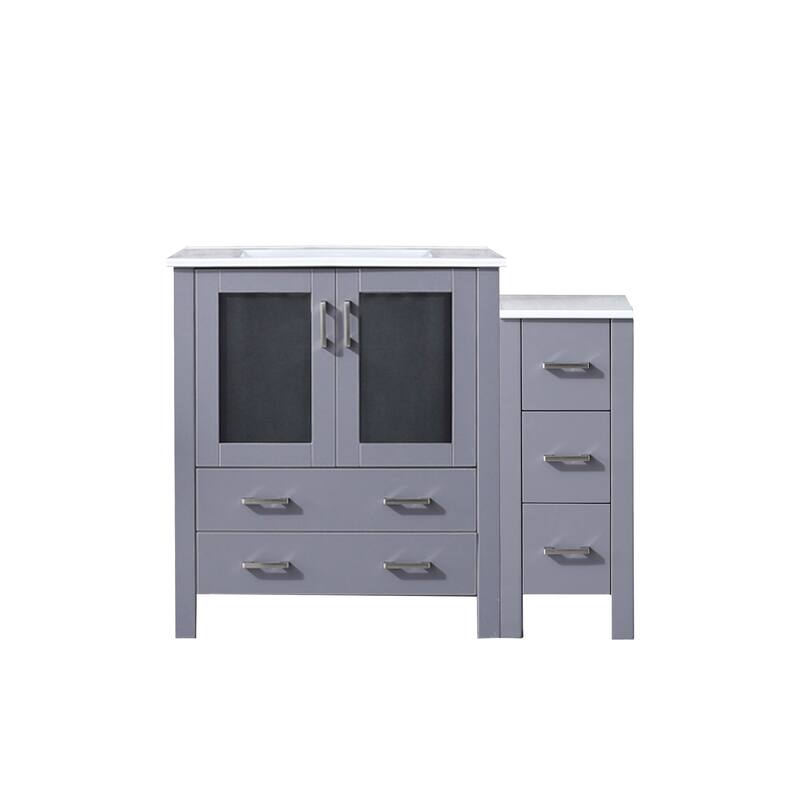 Volez Single Bath Vanity with Side Cabinet and White Ceramic Top - 42 - Dark Grey