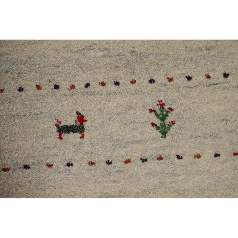 Little Animals Design Gabbeh Runner Rug Handmade Beige Wool Carpet - 2'6" x 11'3"