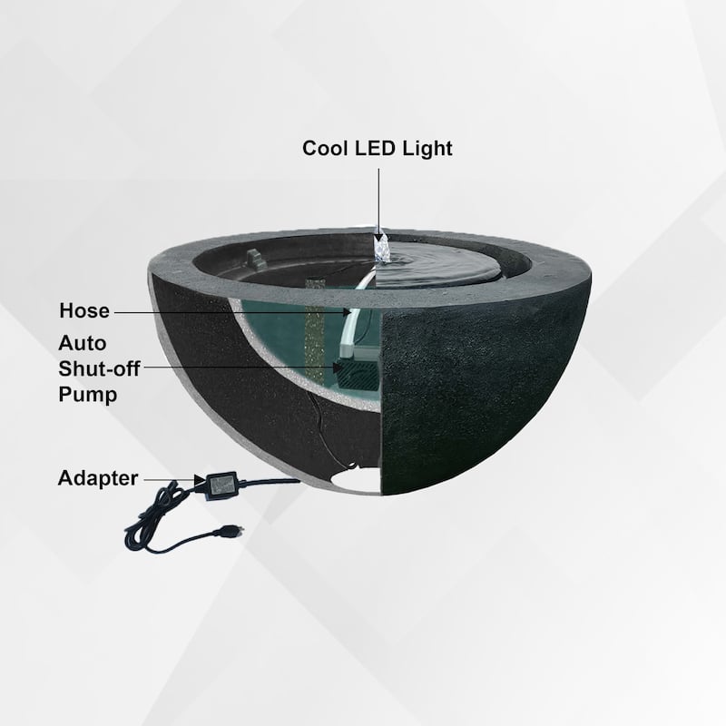 XBrand 19.8"W Round Polyresin Sphere Water Fountain w/LED Light, For Indoor/Outdoor, Garden Water Fountain