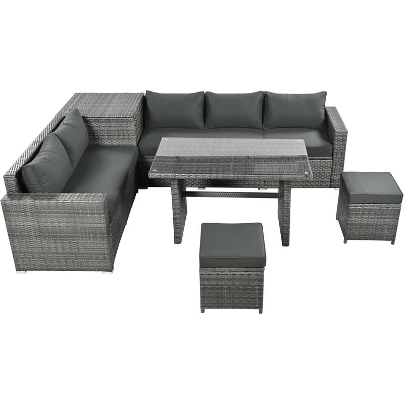 6-Piece Outdoor Wicker Patio Sofa Set with Table and Storage