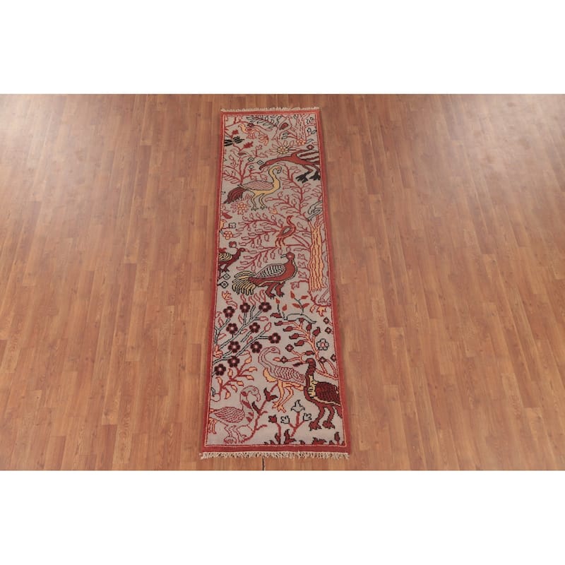 Animal Pictorial Ziegler Runner Rug Hand-Knotted Beige Wool Carpet - 2'6"x 8'1"