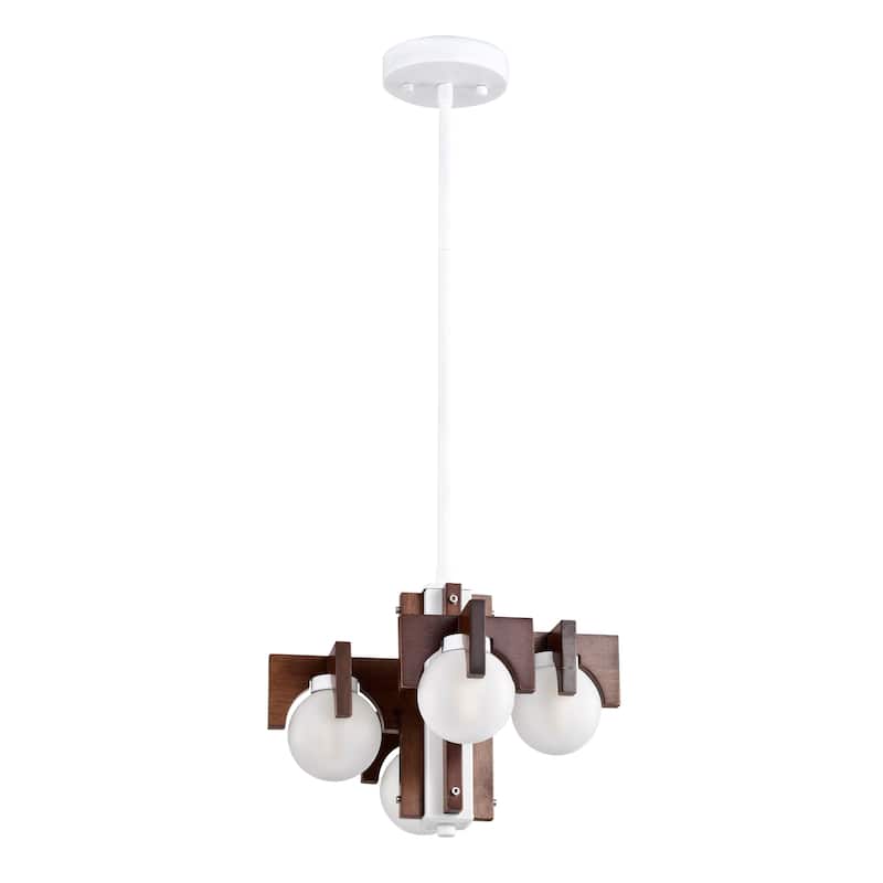 12" Tripner White Finish and Stained Wood Pendant Ceiling Lamp with Opaque Globes