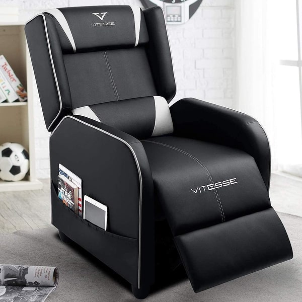 VITESSE Gaming Recliner Chair - Racing Style PU Leather Recliner With 90-180 Degree Adjustment, Blue