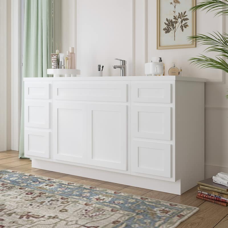 Vanity Art 66" Oak Freestanding Bathroom Vanity Cabinet without Top