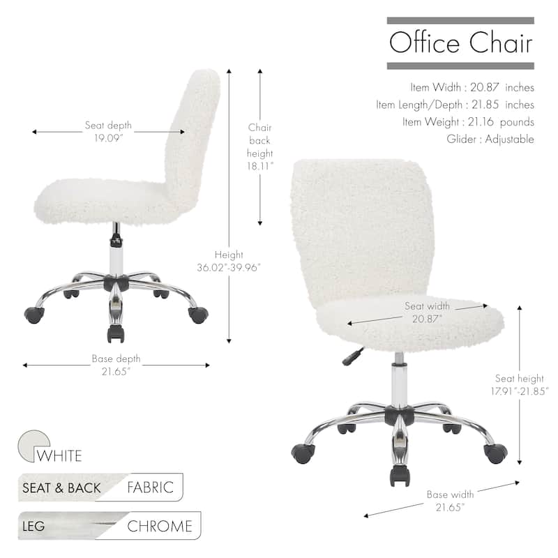 Porthos Home Alva Swivel Office Chair, Shaggy Fabric Upholstery