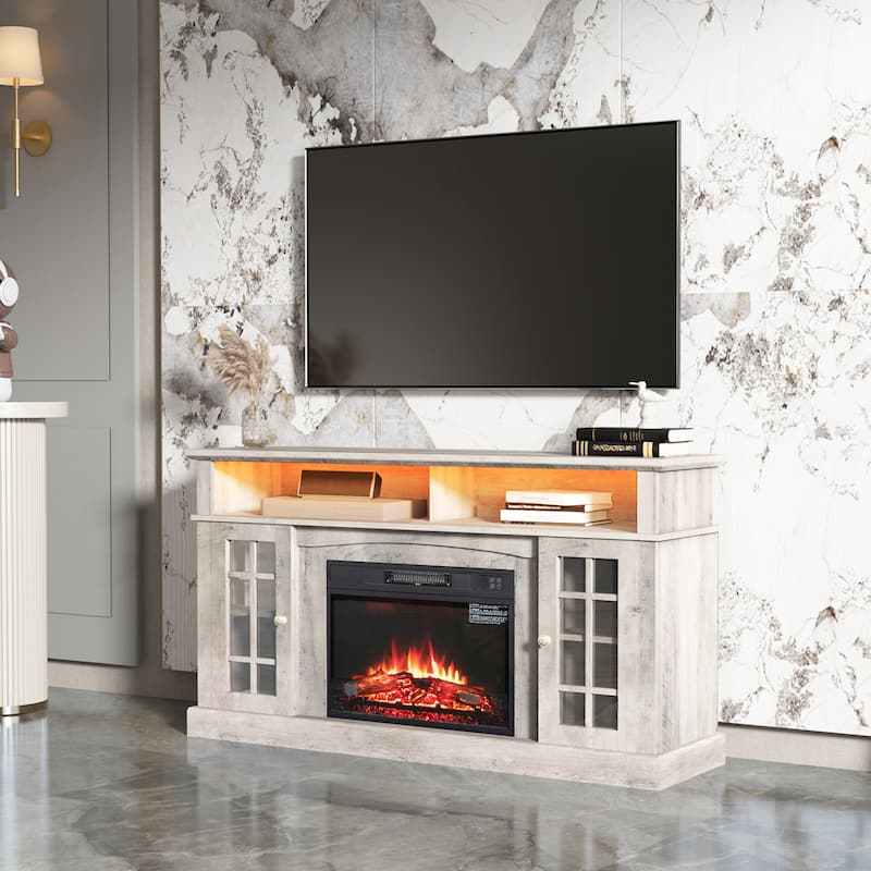 Gray 58" American Fireplace TV Stand with Electric Fireplace for TVs Up to 65"