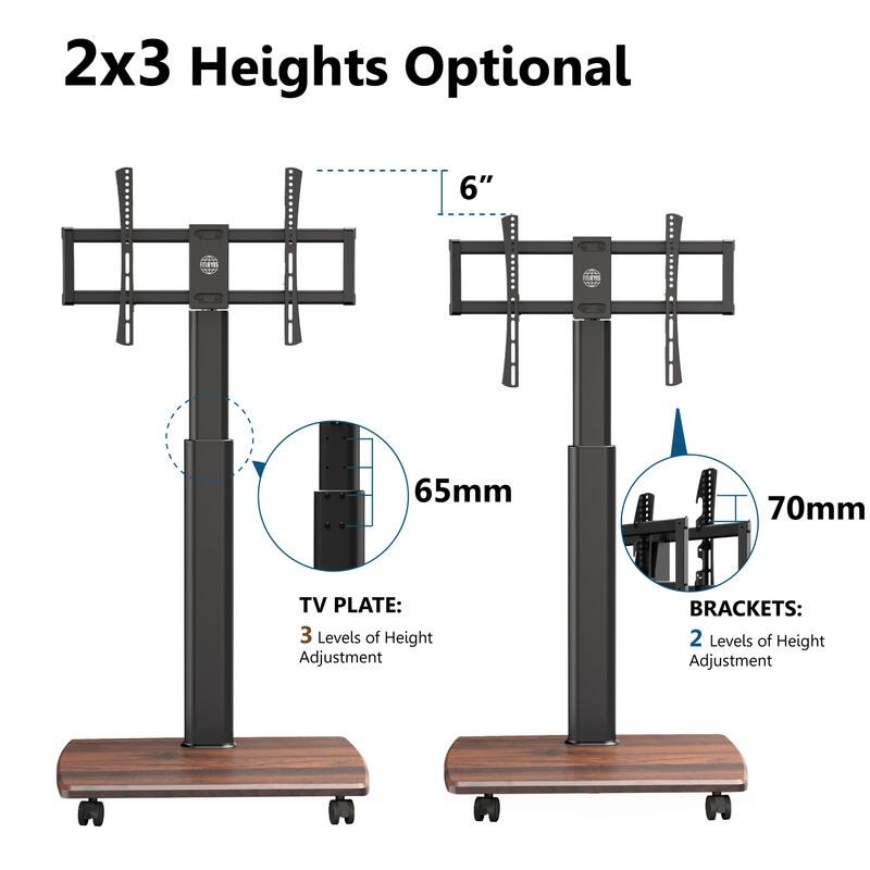 FITUEYES Rolling TV Floor Stand for 32 - 70 Inch TVs, Elegant Portable TV Stand with Upgraded 360° rotating wheels