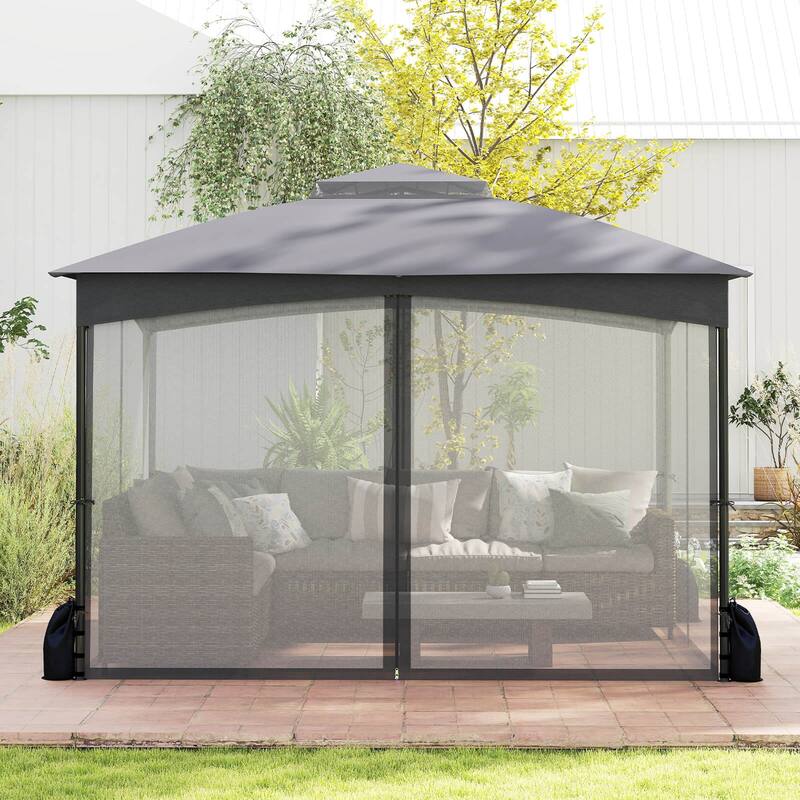 Costway 10 X 10/12 FT Patio Gazebo with Netting Walls 4 Sandbags