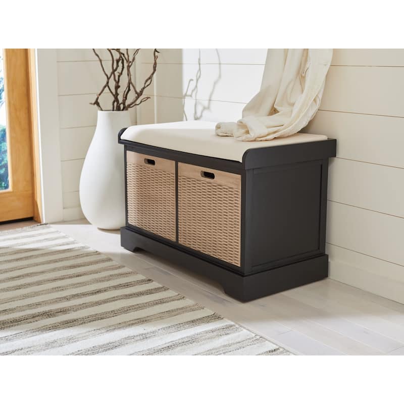SAFAVIEH Landers 2-Drawer with Cushion Storage Bench - 32.3" W x 15" L x 19" H