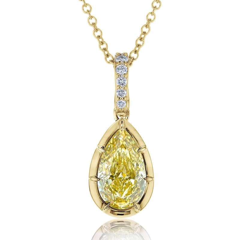 Kobelli 5.2 Carat Fancy Yellow or White Lab Grown Diamond 14k Gold Pear Solitaire Renata Pendant (Certified, VS) - Yellow Diamond - Yellow