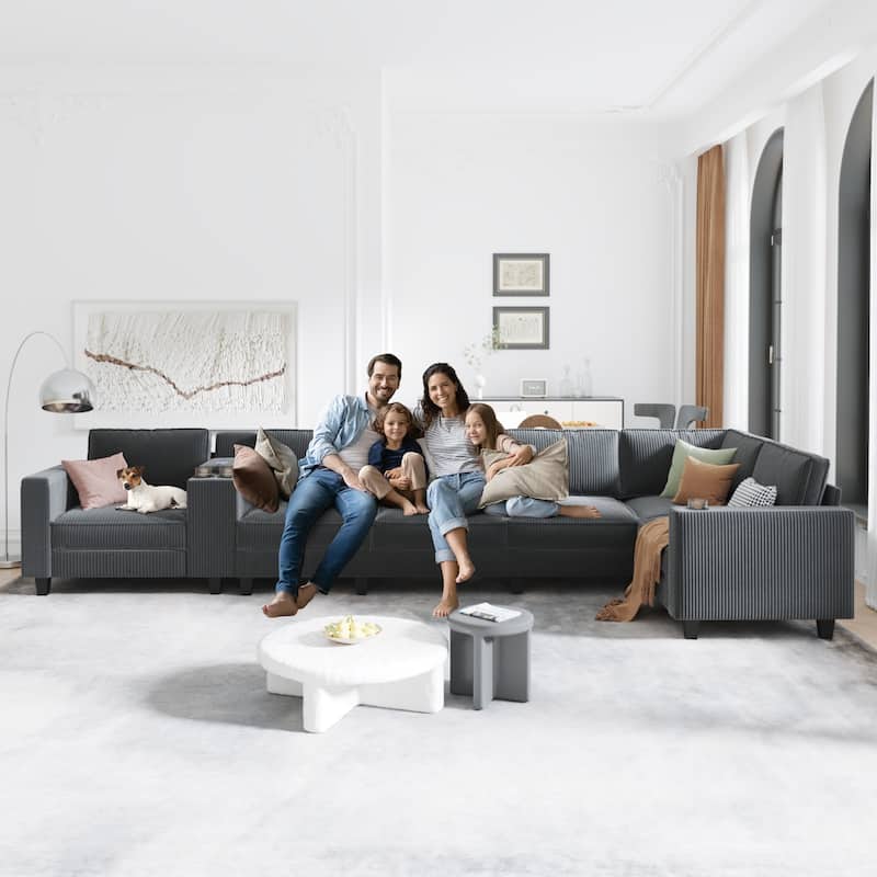 Corner Sectional Sofa L-shape Recliner Couch with Center Console, USB