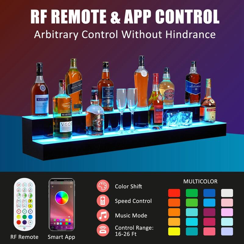 2-Step Lighted Liquor Bottle Display Shelf with Remote APP Control