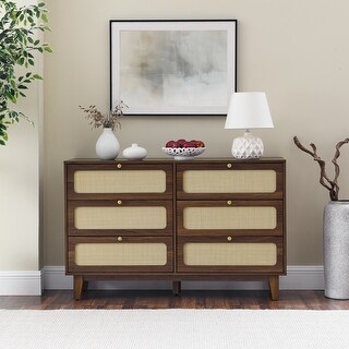 Wooden Antique Dresser Storage Cabinet with 6 Rattan Drawers - Bed Bath ...